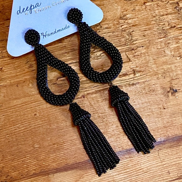 NWT Anthropologie Deepa Beaded Black Hoop Chandeliers - Picture 11 of 16